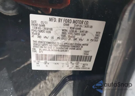 2011 Lincoln Mkx from USA, damaged, VIN 2LMDJ8JK5BBJ25381